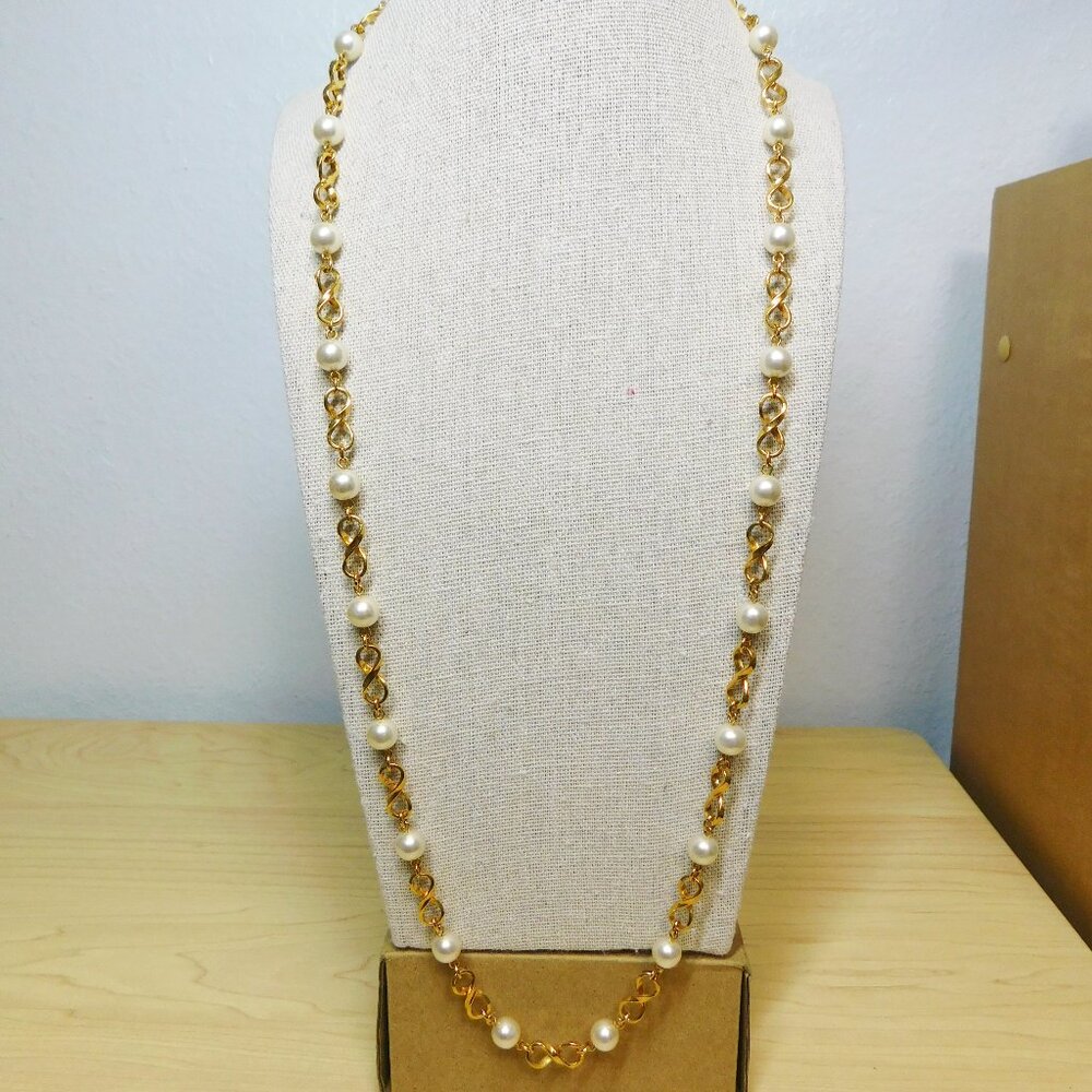 Napier - Gold Tone & Faux Pearl Long Necklace